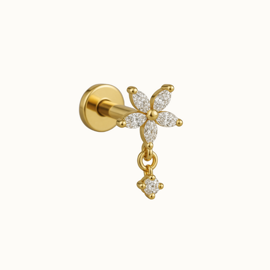 Le Eris G23 – Piercing Fleur en Titane G23 avec Zircons & Pendant Scintillant