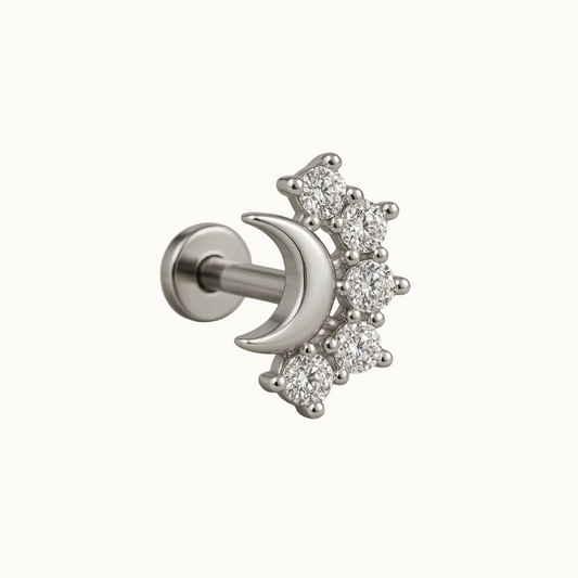 ✨ Le Luna – Piercing lune en titane G23 (argenté/doré & zircons)