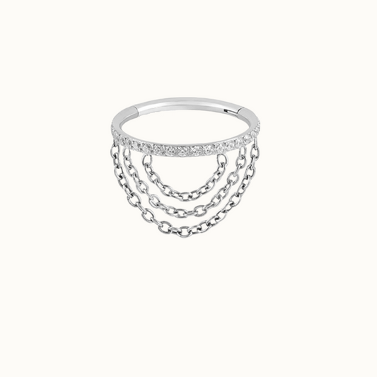 Le Selene – Piercing Clicker en Titane G23 avec Chaînes Pendantes & Zircons