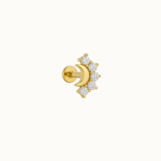 ✨ Le Luna – Piercing lune en titane G23 (argenté/doré & zircons)